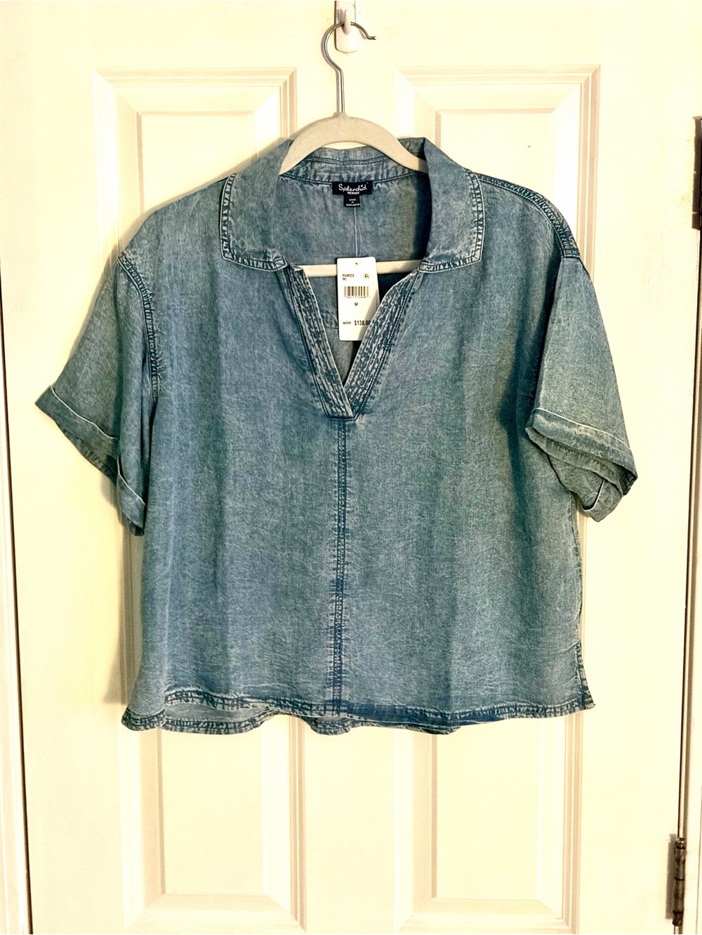 Splendid Light Blue Denim-Look Short Sleeve Popover Tunic